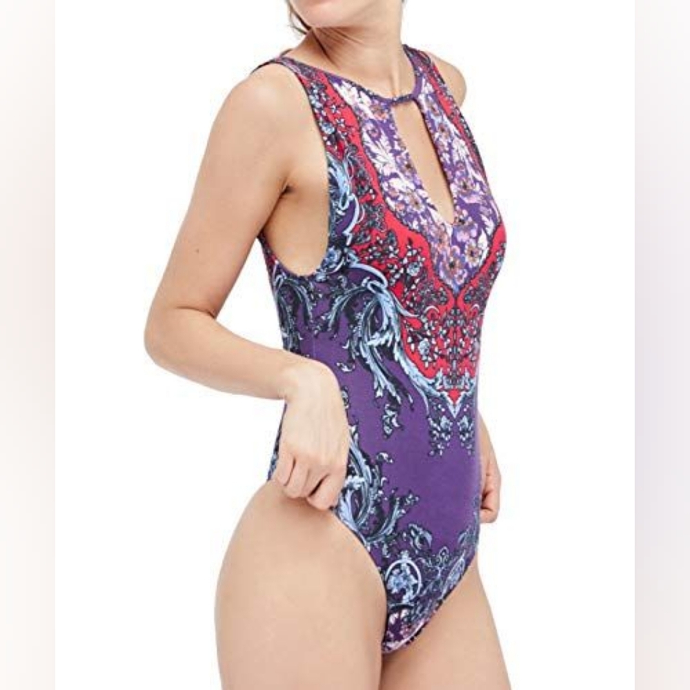 Free People Purple Printed Bodysuit